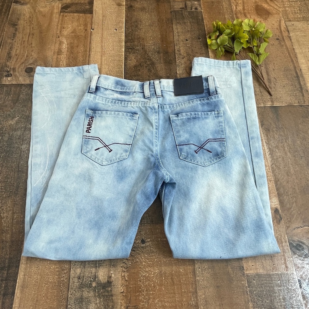 Parish Nation White Washed Embellished Factory Destroyed Blue Jeans